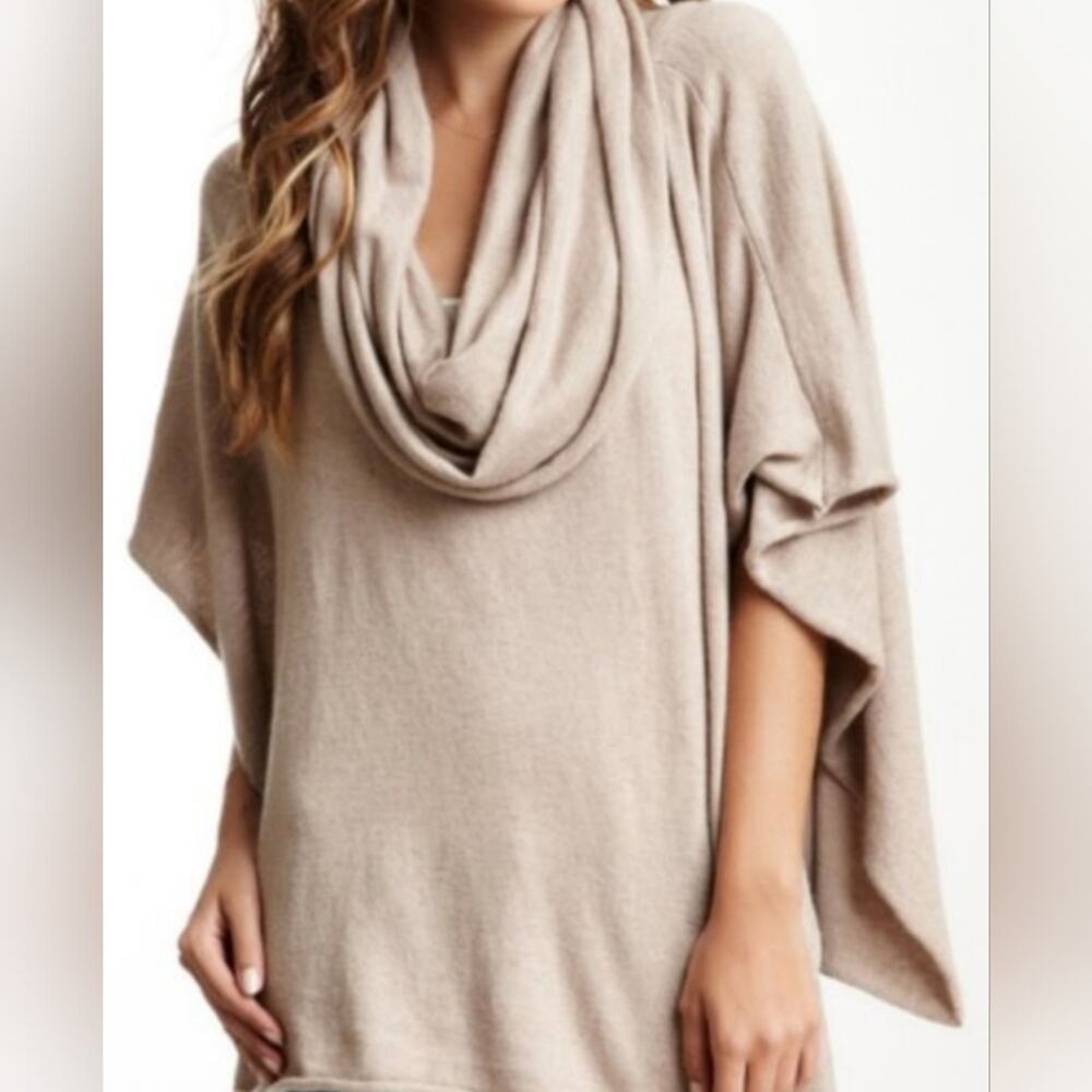 Flamingo Urban NEW Braided Fringe Belt Tan Cowl Neck Oversize Knit Poncho/Top L - Picture 9 of 11